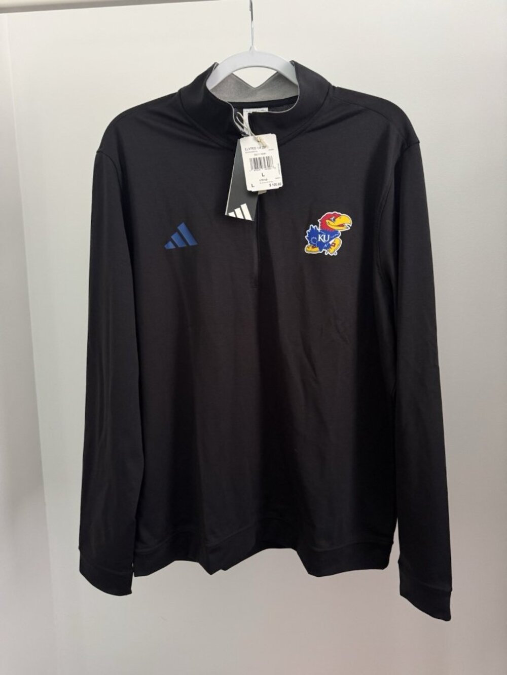 Kansas Jayhawks Adidas ELVTED 1/4 Zip Pullover Men's Large Black NWT